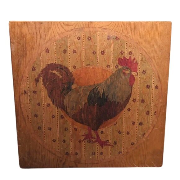 Vintage Rooster Folk Art Wall Decor, Hand-Painted Rustic Farmhouse Wood Sign - Picture 1 of 6